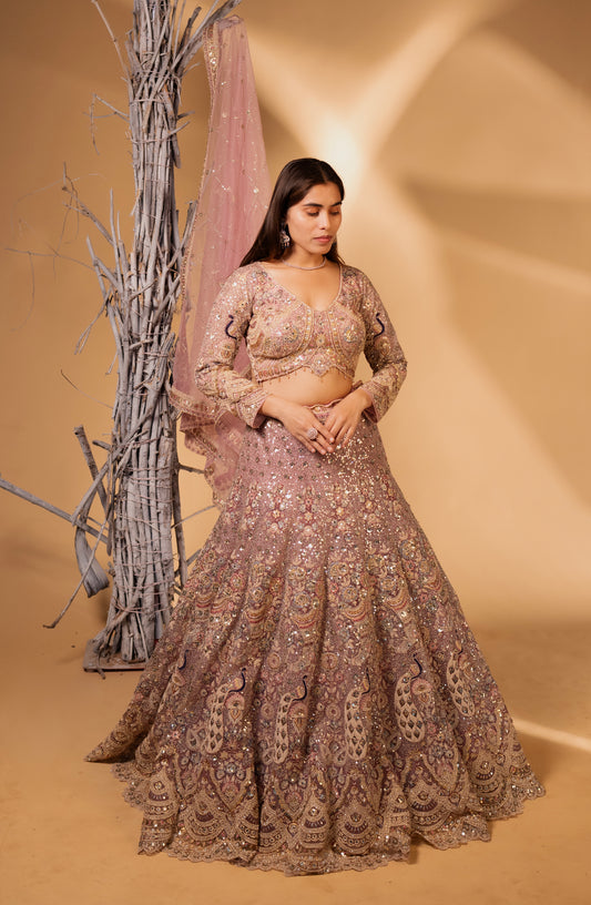 Dusty Rose Sequin Embroidered Lehenga Choli