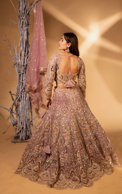 Dusty Rose Sequin Embroidered Lehenga Choli