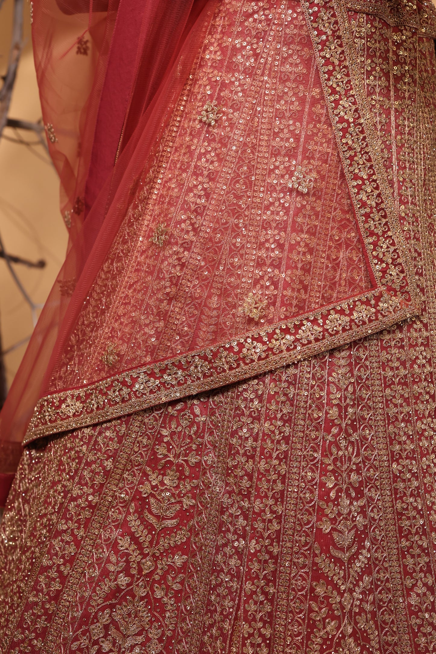 Dusty Rose & Gold Heavy Zari Embroidered Bridal Lehenga Choli