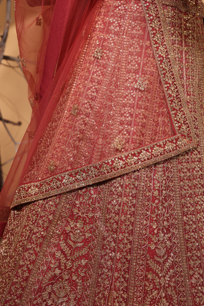 Dusty Rose & Gold Heavy Zari Embroidered Bridal Lehenga Choli