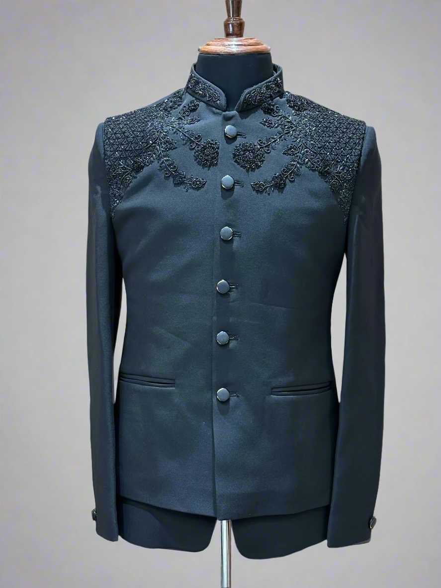 Elegant Black Indo Western Coat with Embroidered Shoulder Detailing