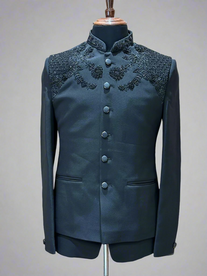 Elegant Black Indo Western Coat with Embroidered Shoulder Detailing
