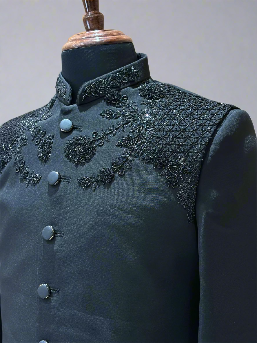 Elegant Black Indo Western Coat with Embroidered Shoulder Detailing