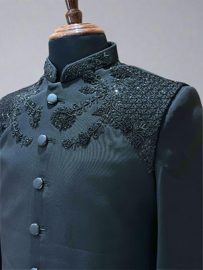 Elegant Black Indo Western Coat with Embroidered Shoulder Detailing