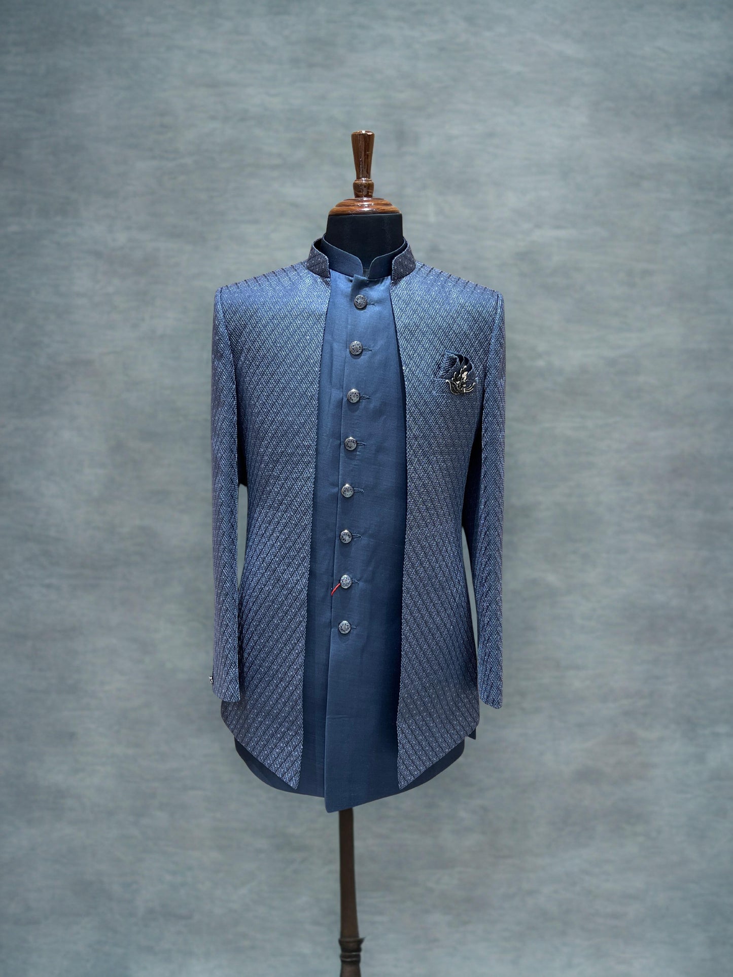 Elegant Navy Blue Textured Indo Western