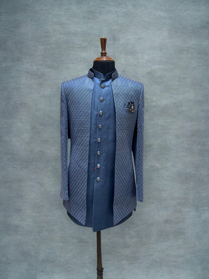 Elegant Navy Blue Textured Indo Western