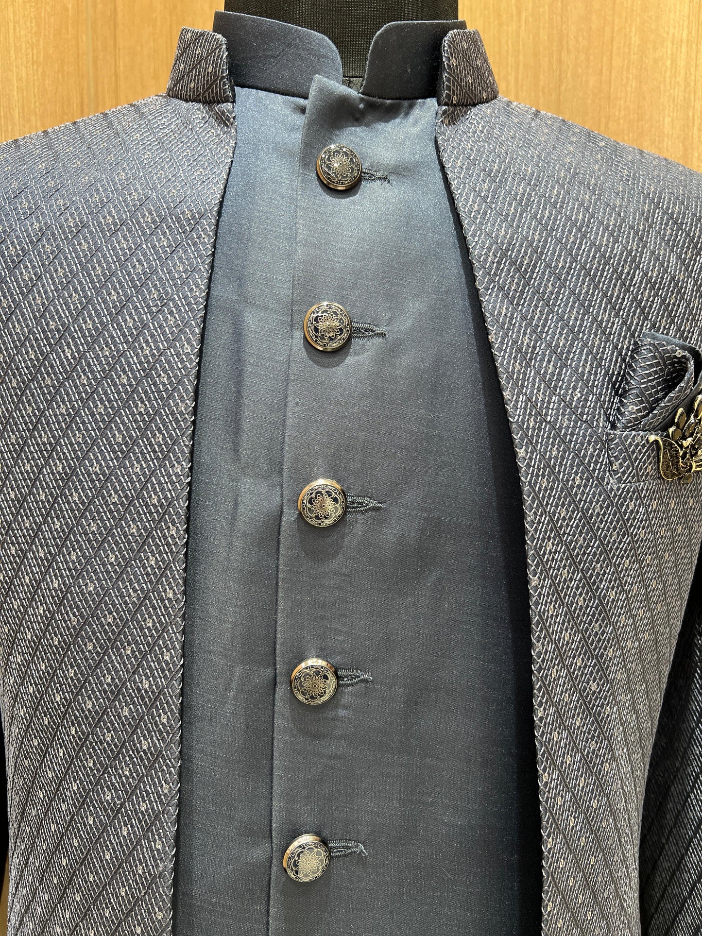 Elegant Navy Blue Textured Indo Western