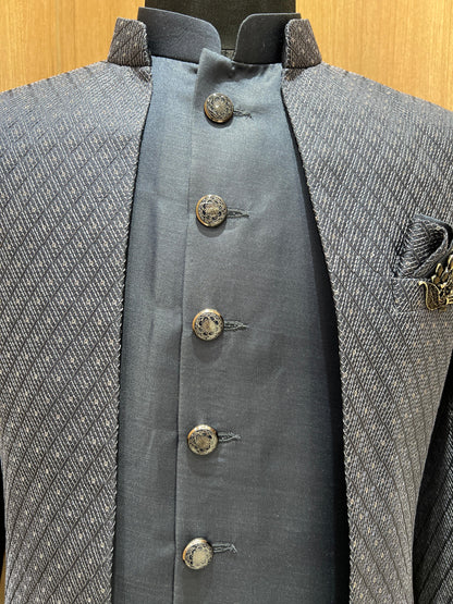 Elegant Navy Blue Textured Indo Western