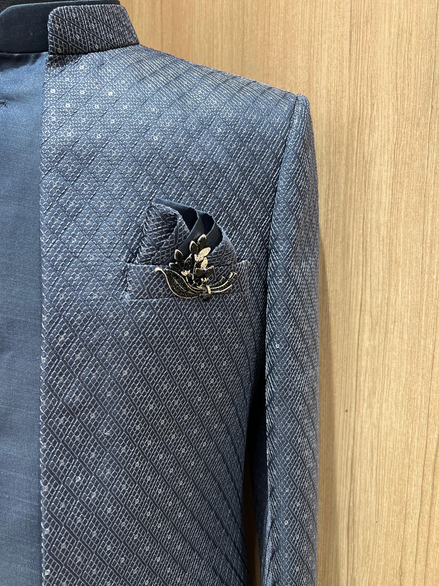 Elegant Navy Blue Textured Indo Western