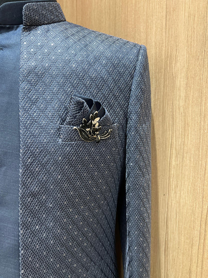 Elegant Navy Blue Textured Indo Western