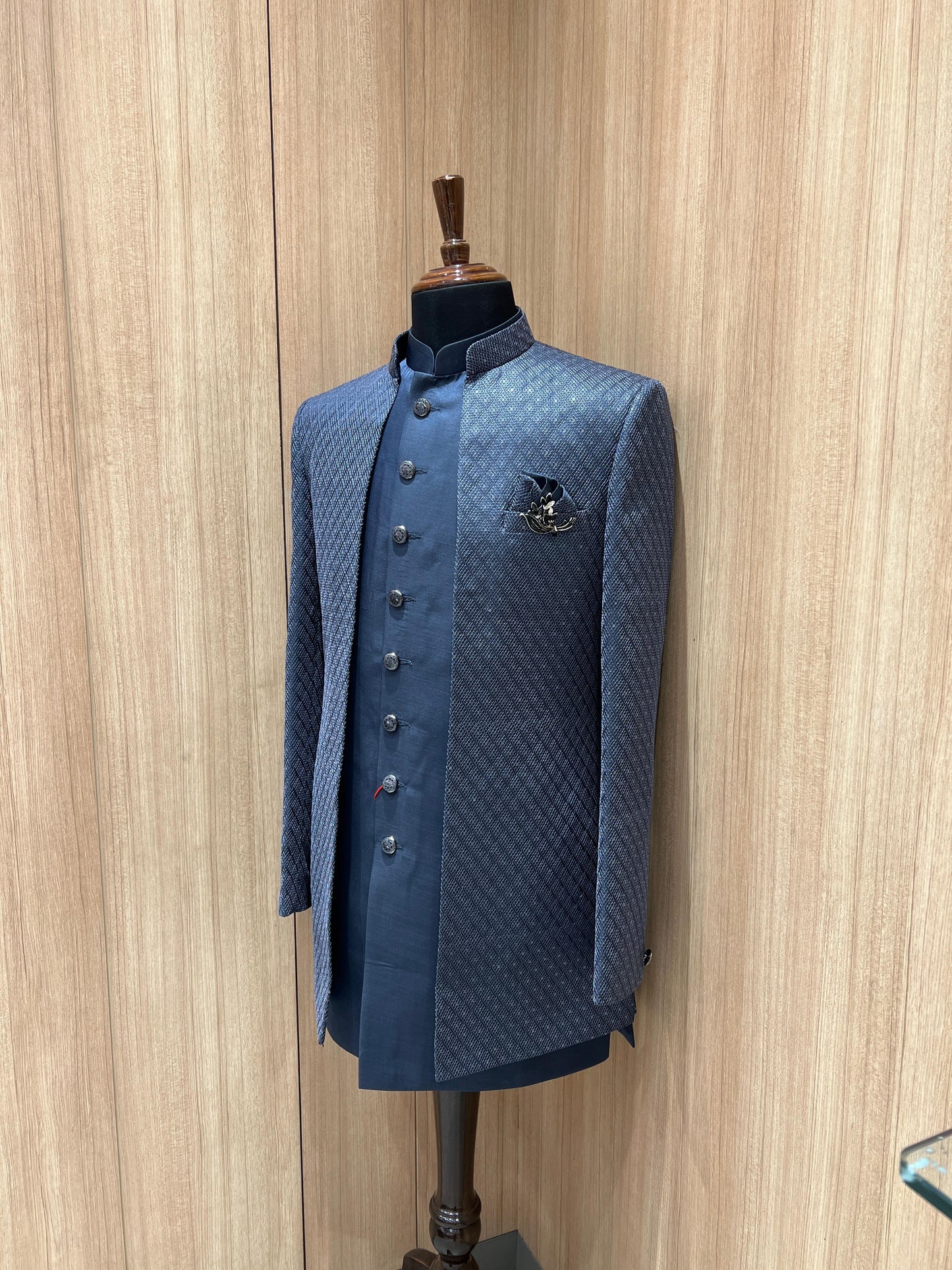 Elegant Navy Blue Textured Indo Western