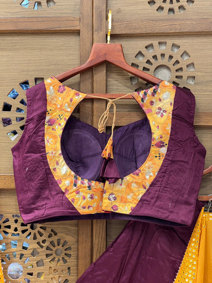 Festive Maroon & Mustard Embroidered Chaniya Choli