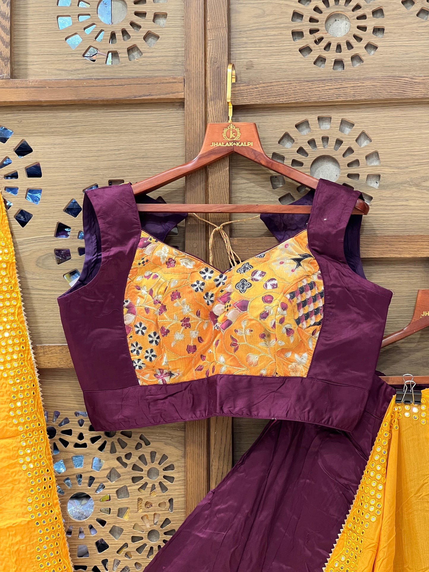 Festive Maroon & Mustard Embroidered Chaniya Choli