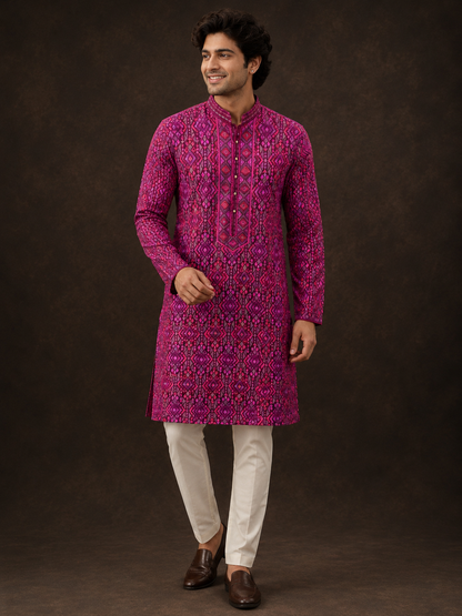 Fuchsia Pink Geometric Printed Kurta
