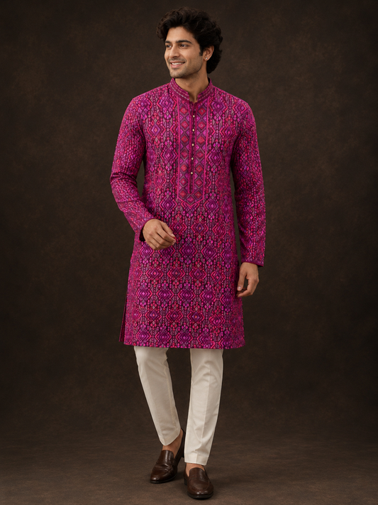 Fuchsia Pink Geometric Printed Kurta