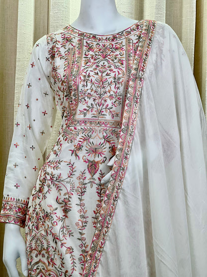 Ivory White Embroidered Kurti Set with Subtle Sequin Accents