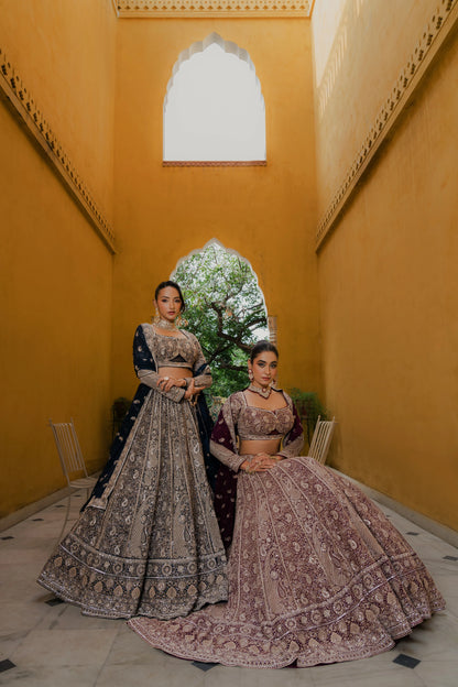 Wine Georgette Lehenga with Zardosi & Sequin Embroidery