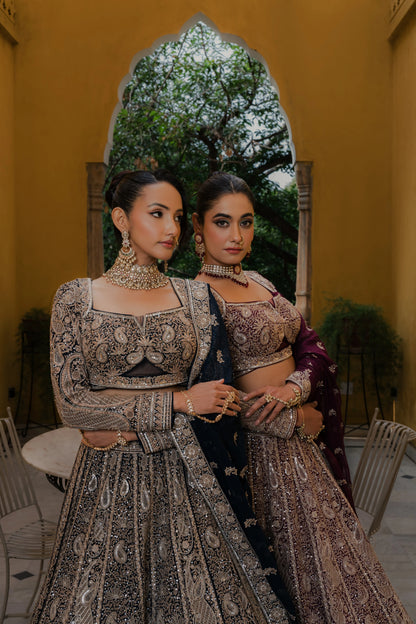 Wine Georgette Lehenga with Zardosi & Sequin Embroidery