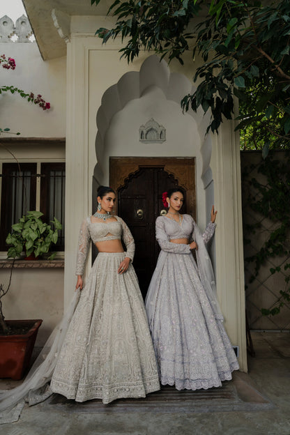 Lavender Net Embellished Lehenga