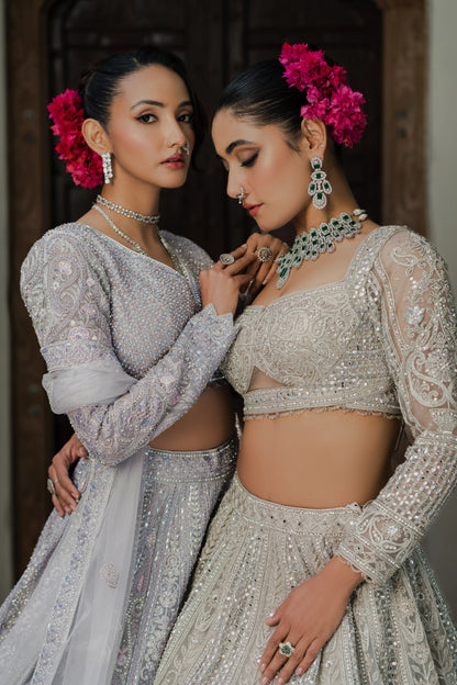Lavender Net Embellished Lehenga