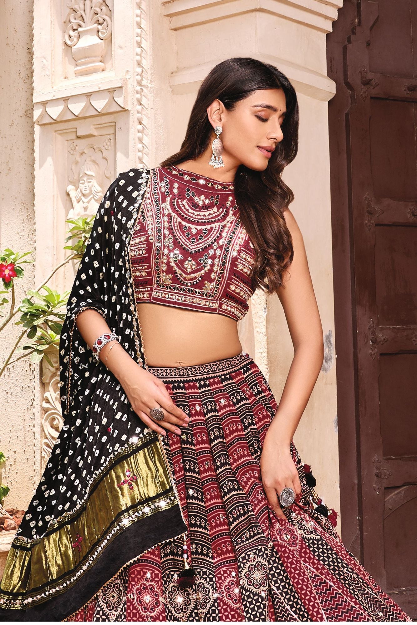 Garba Special Black And Wine Chaniya Choli