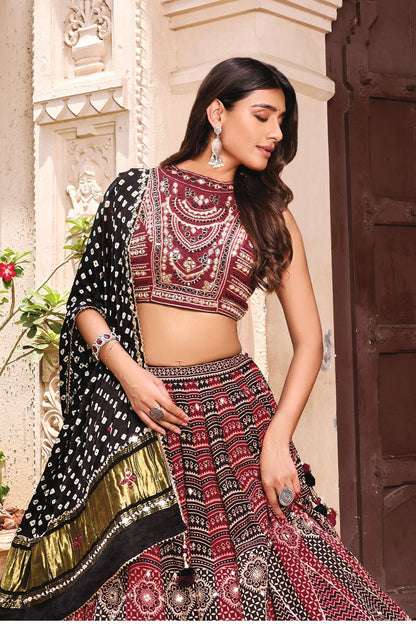 Garba Special Black And Wine Chaniya Choli