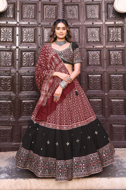 Garba Special Black And Wine Chaniya Choli