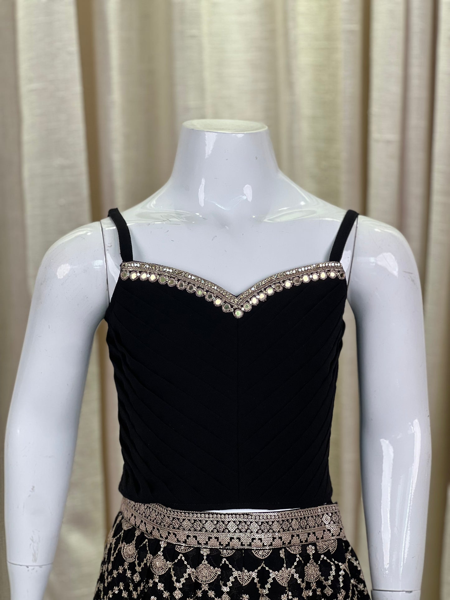 Girls Black Indo-Western Lehenga Set with Embellished Jacket