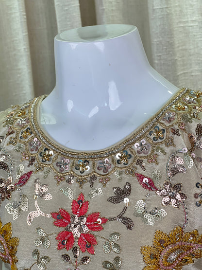 Girls Ivory Multicolor Embroidered Mirror Work Gown