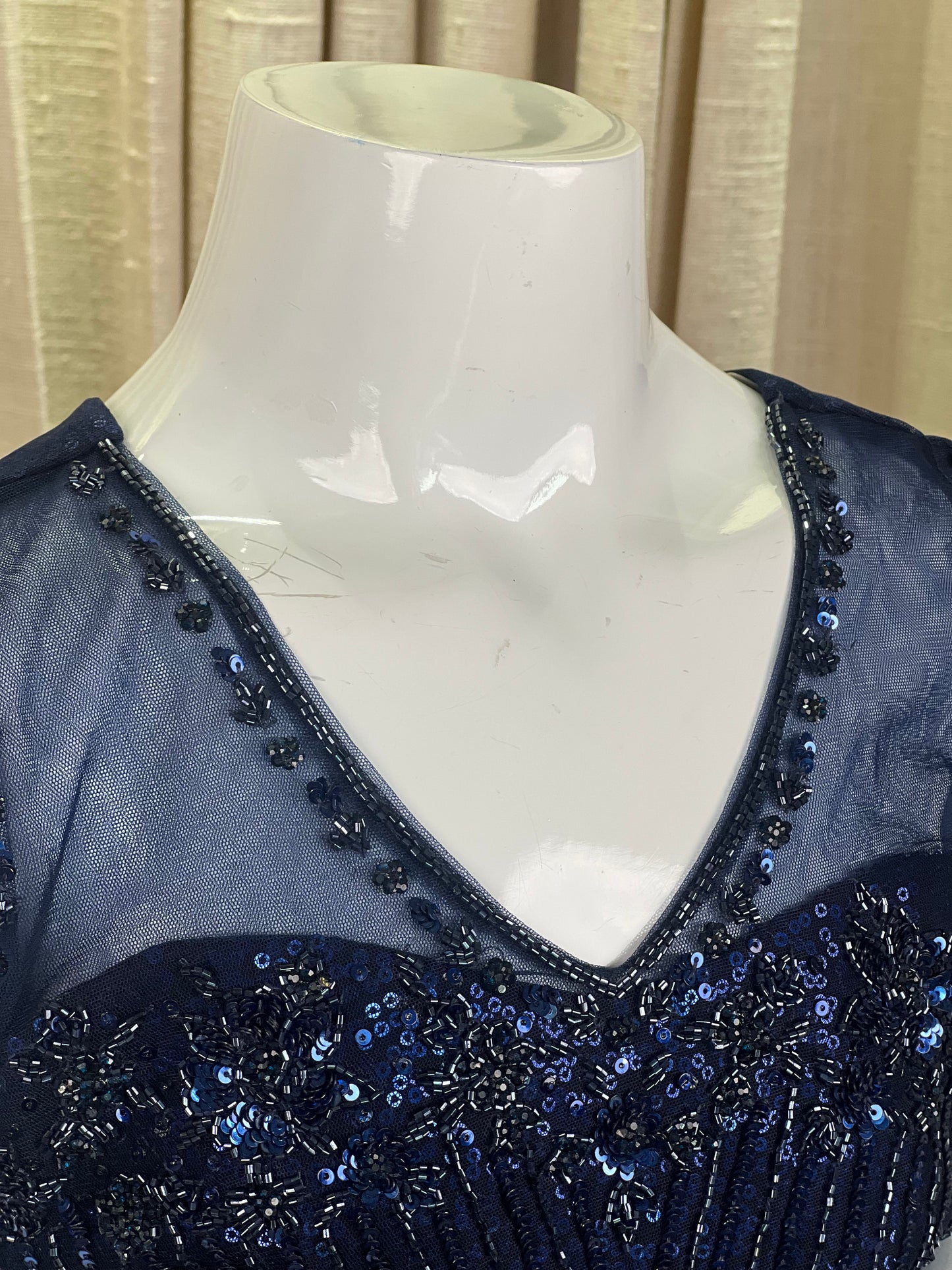 Girls Navy Blue Sequin Embroidered Lehenga Set with Net Dupatta