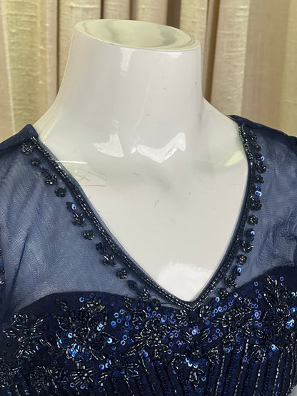 Girls Navy Blue Sequin Embroidered Lehenga Set with Net Dupatta