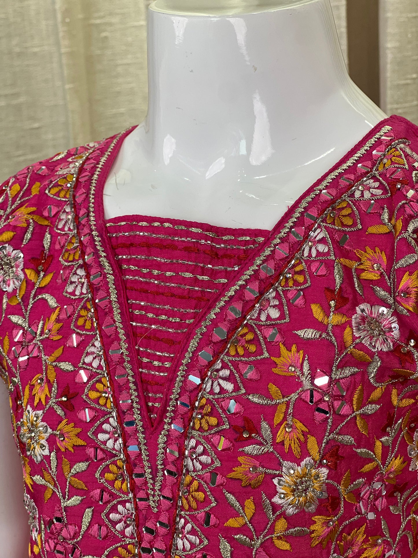 Girls Traditional Bandhani Lehenga Choli in Yellow & Pink