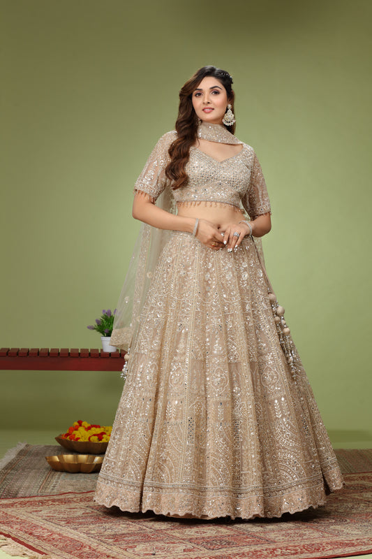 Gold Organza Zardosi Embroidered Lehenga Choli