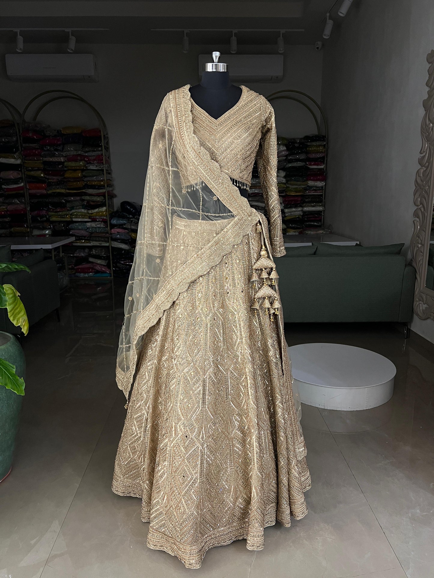 Golden Heavy Embroidered Georgette Lehenga Choli with Net Dupatta