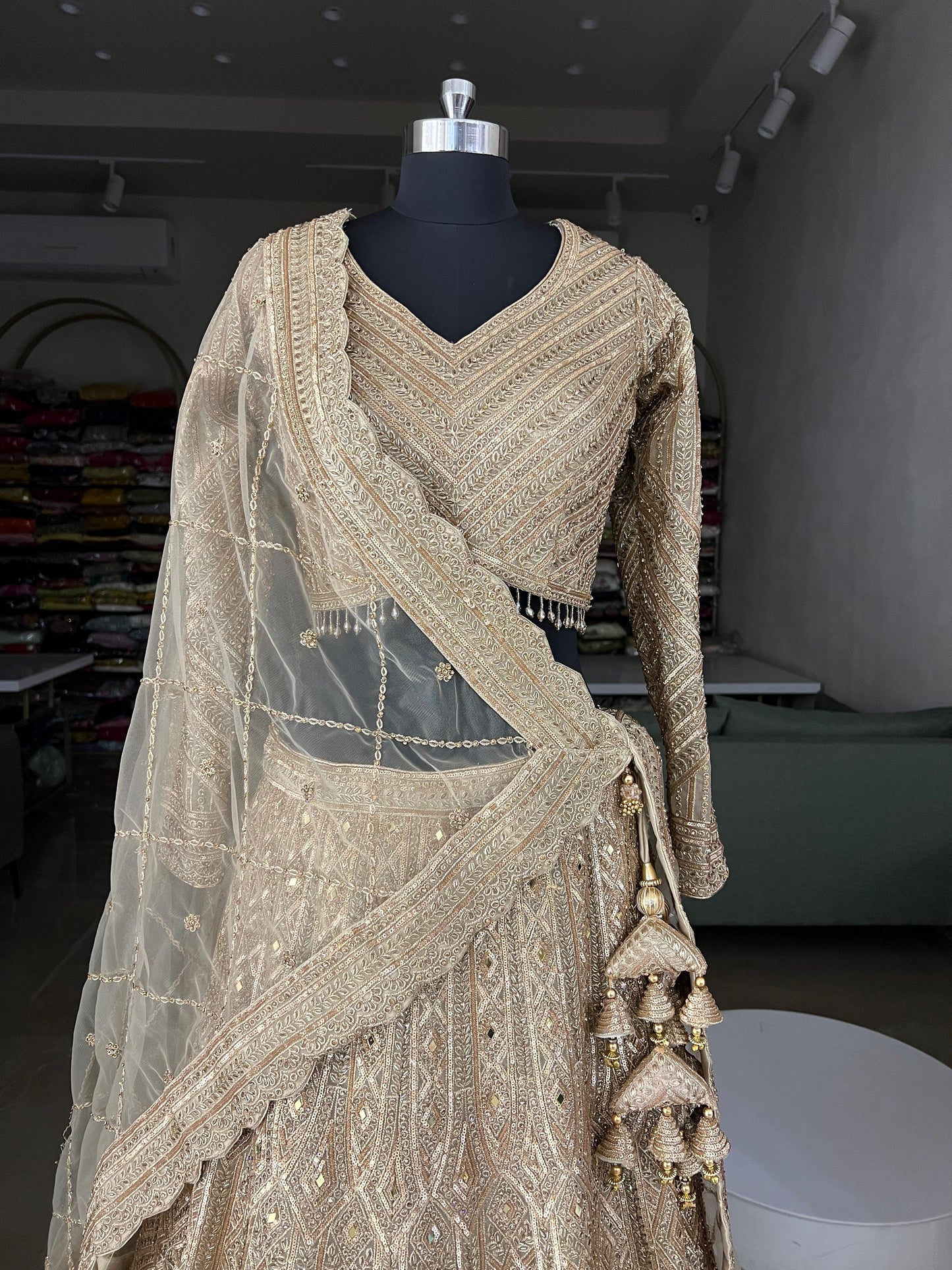 Golden Heavy Embroidered Georgette Lehenga Choli with Net Dupatta