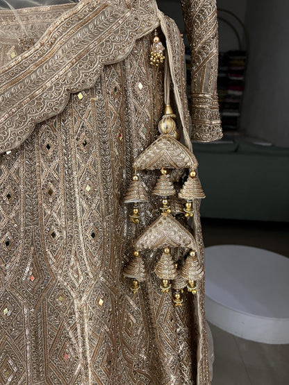 Golden Heavy Embroidered Georgette Lehenga Choli with Net Dupatta