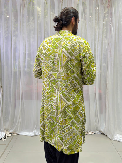 Green Batik Print Cotton Kurta