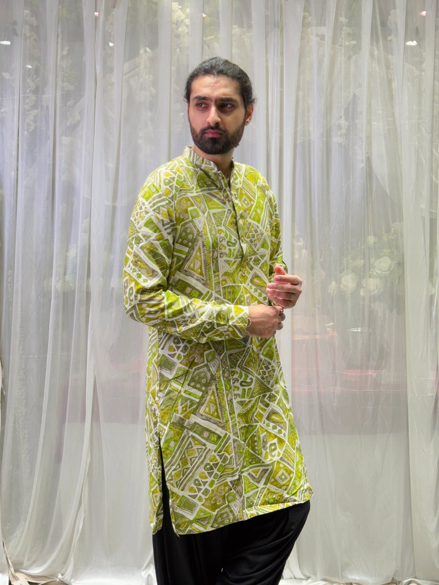 Green Batik Print Cotton Kurta