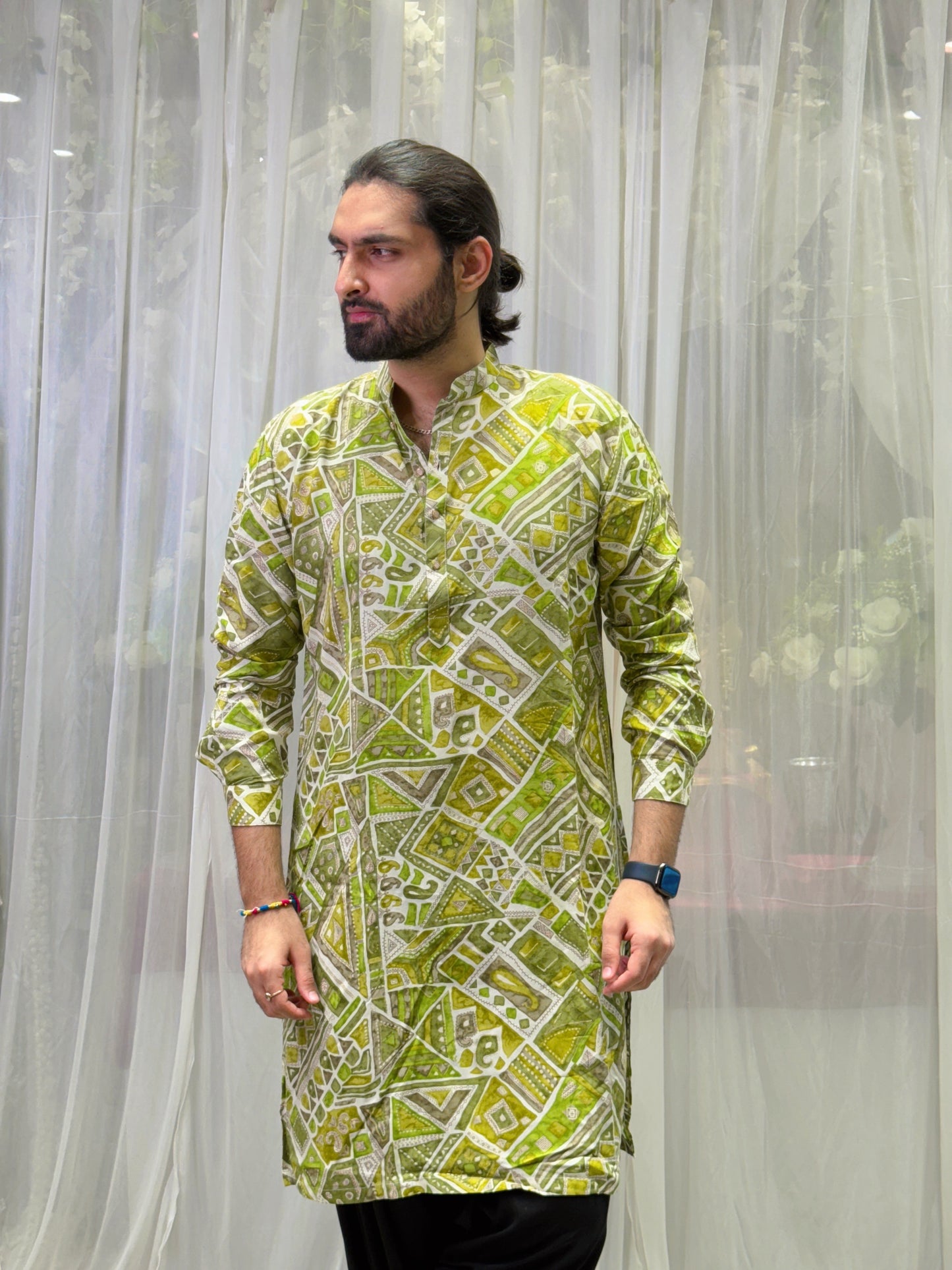 Green Batik Print Cotton Kurta