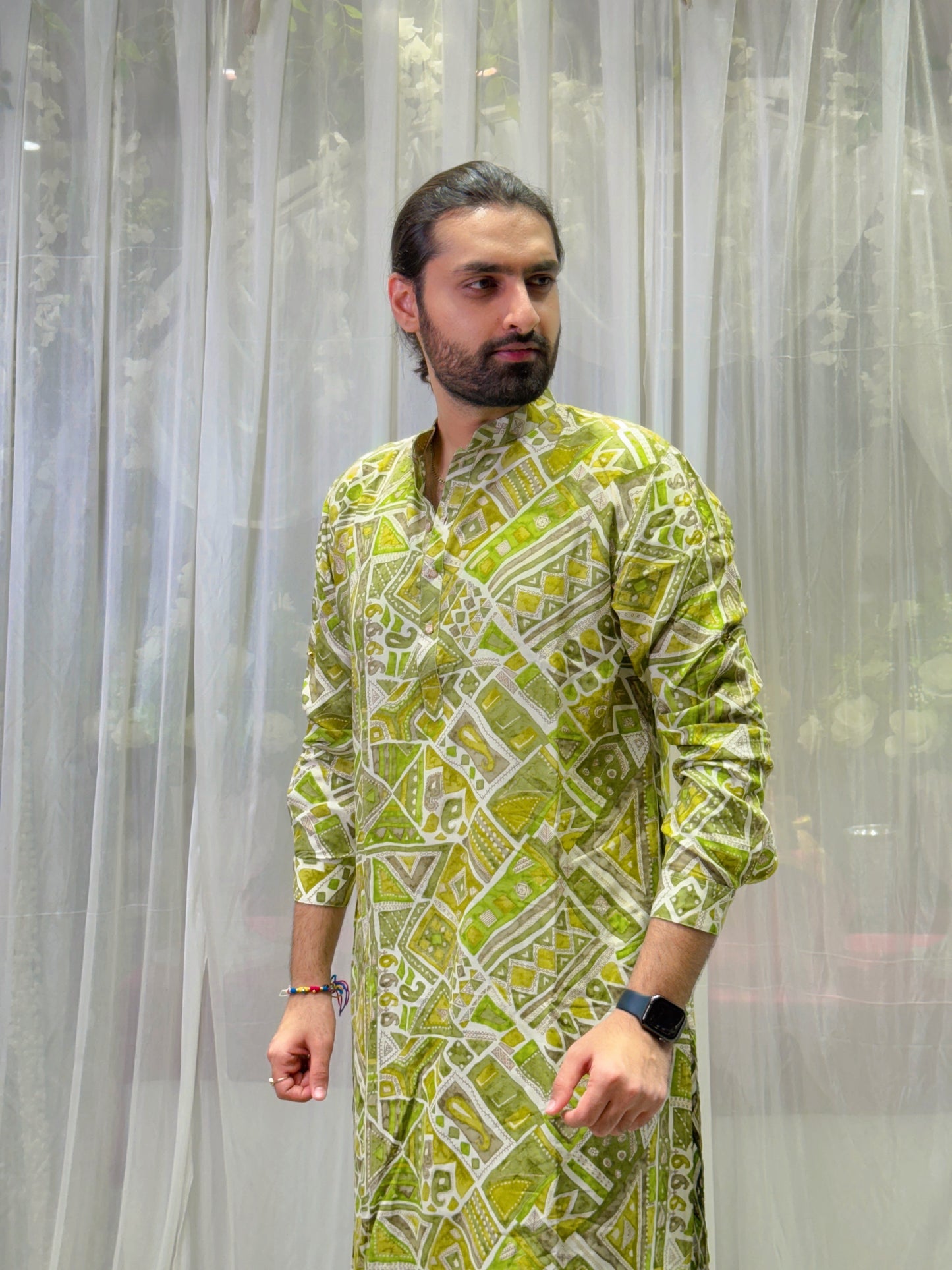 Green Batik Print Cotton Kurta
