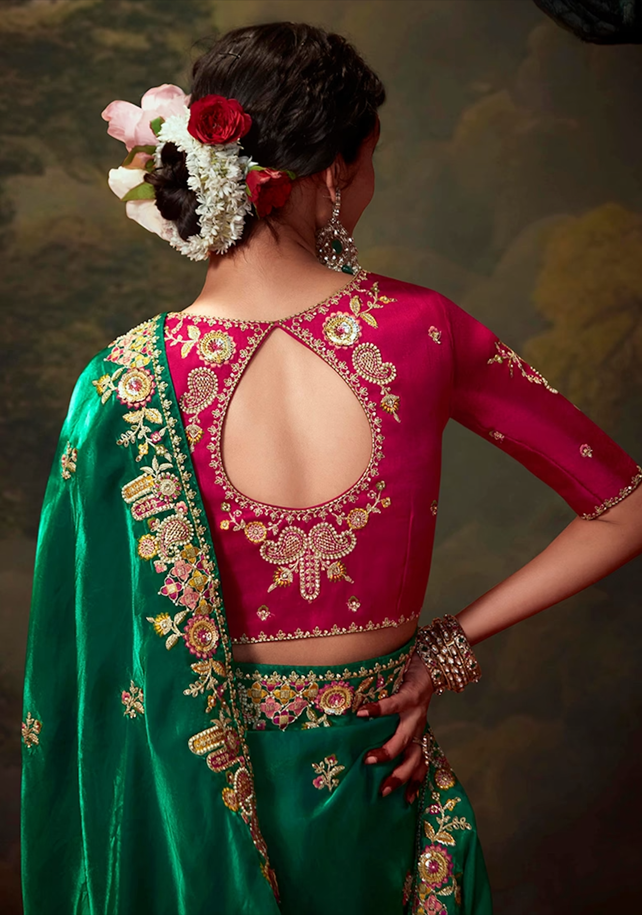 Green Embroidered Organza Saree Set