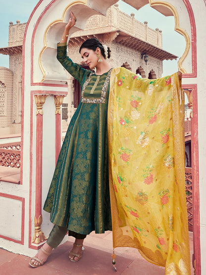 Green Jacquard Anarkali Set