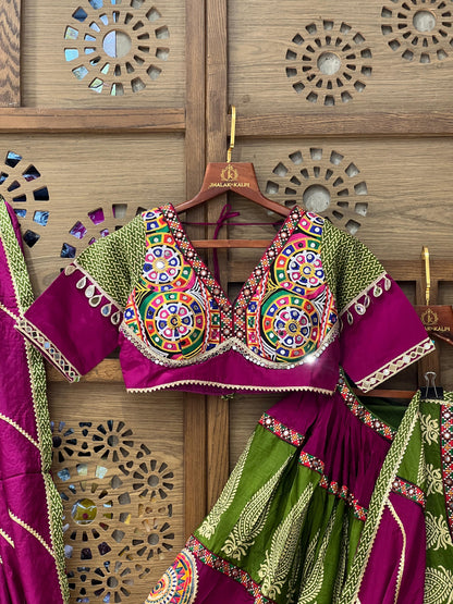 Green & Magenta Mirror Work Chaniya Choli