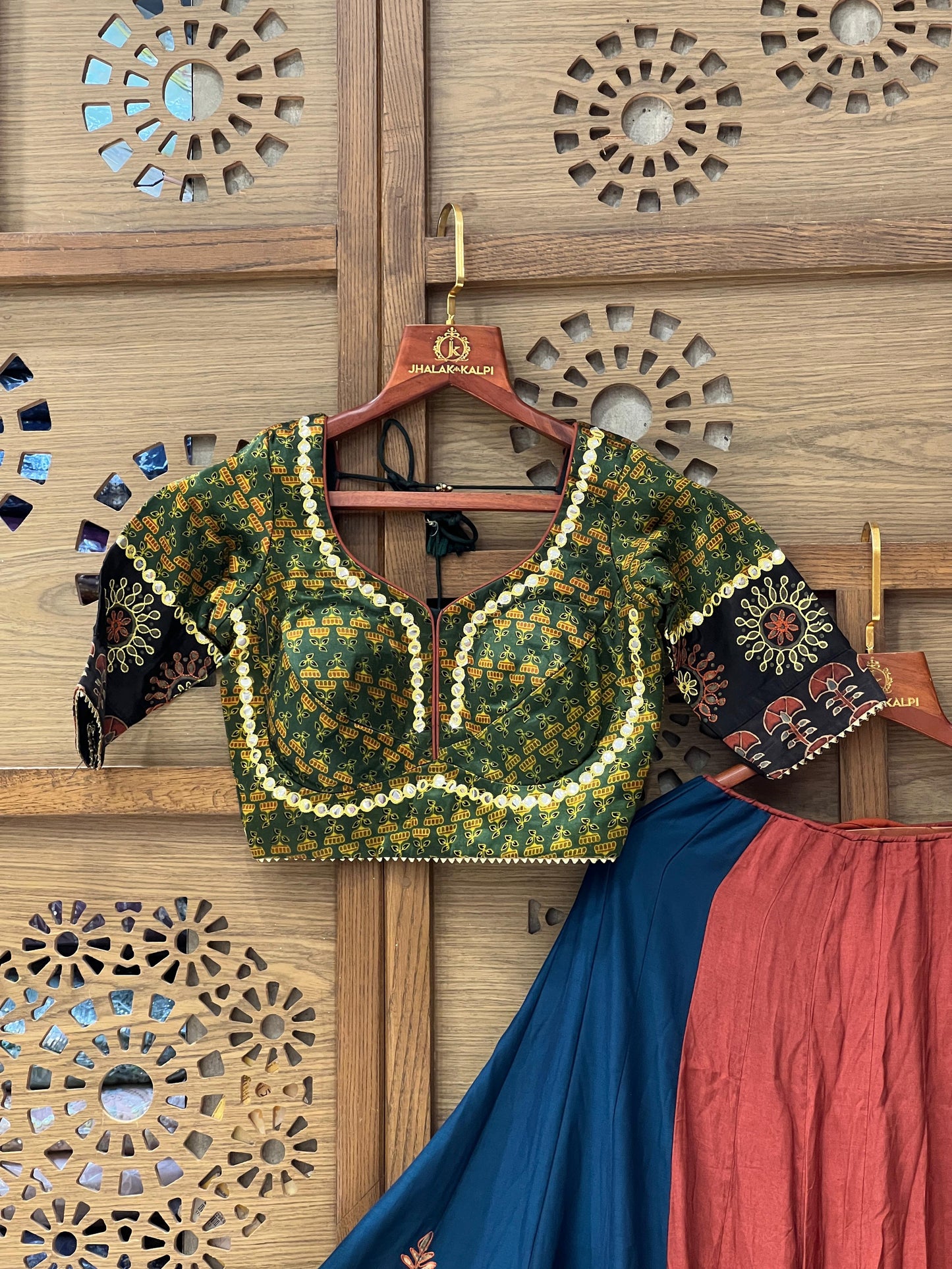 Green & Rust Traditional Embroidered Chaniya Choli