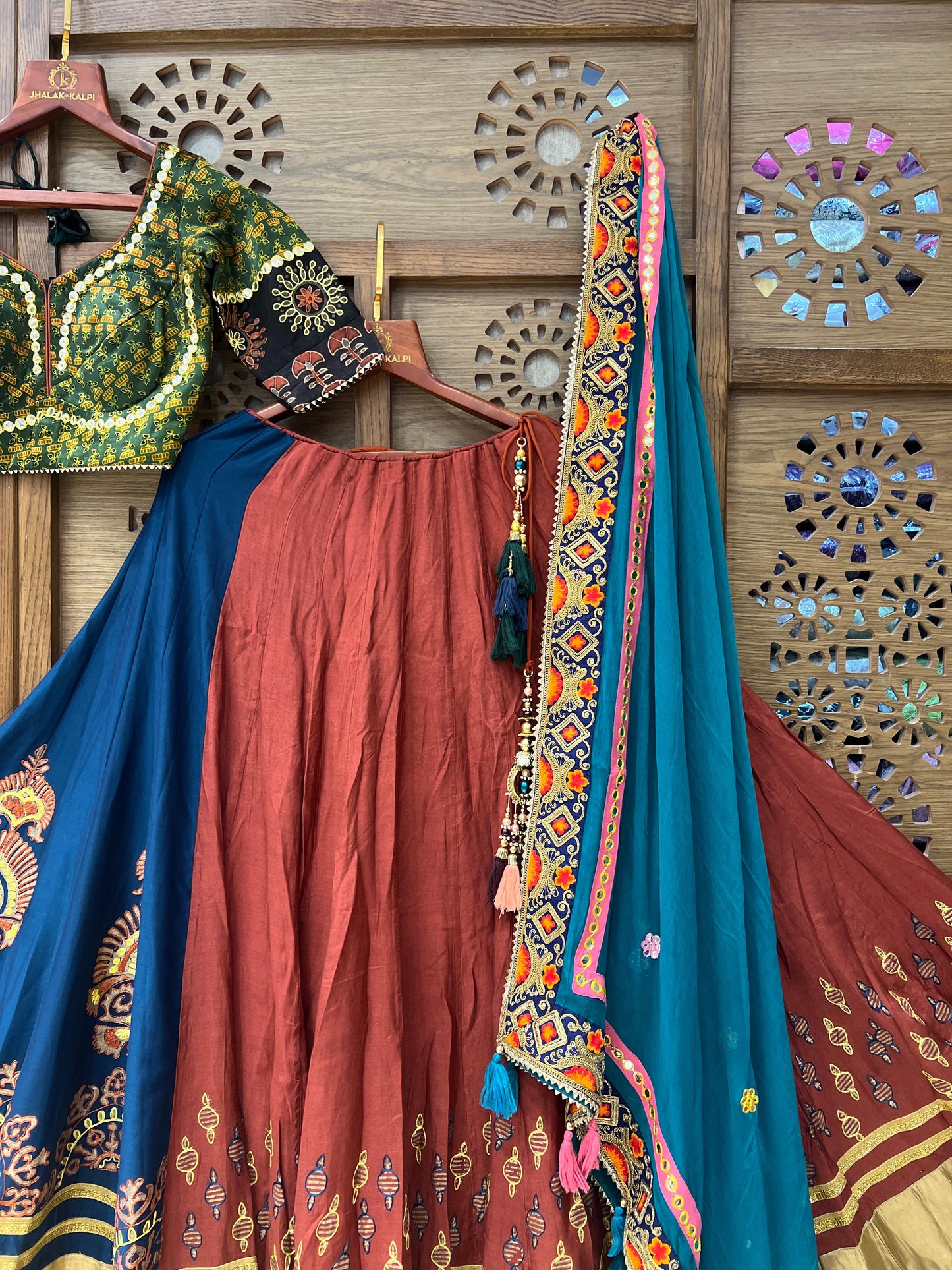 Green & Rust Traditional Embroidered Chaniya Choli