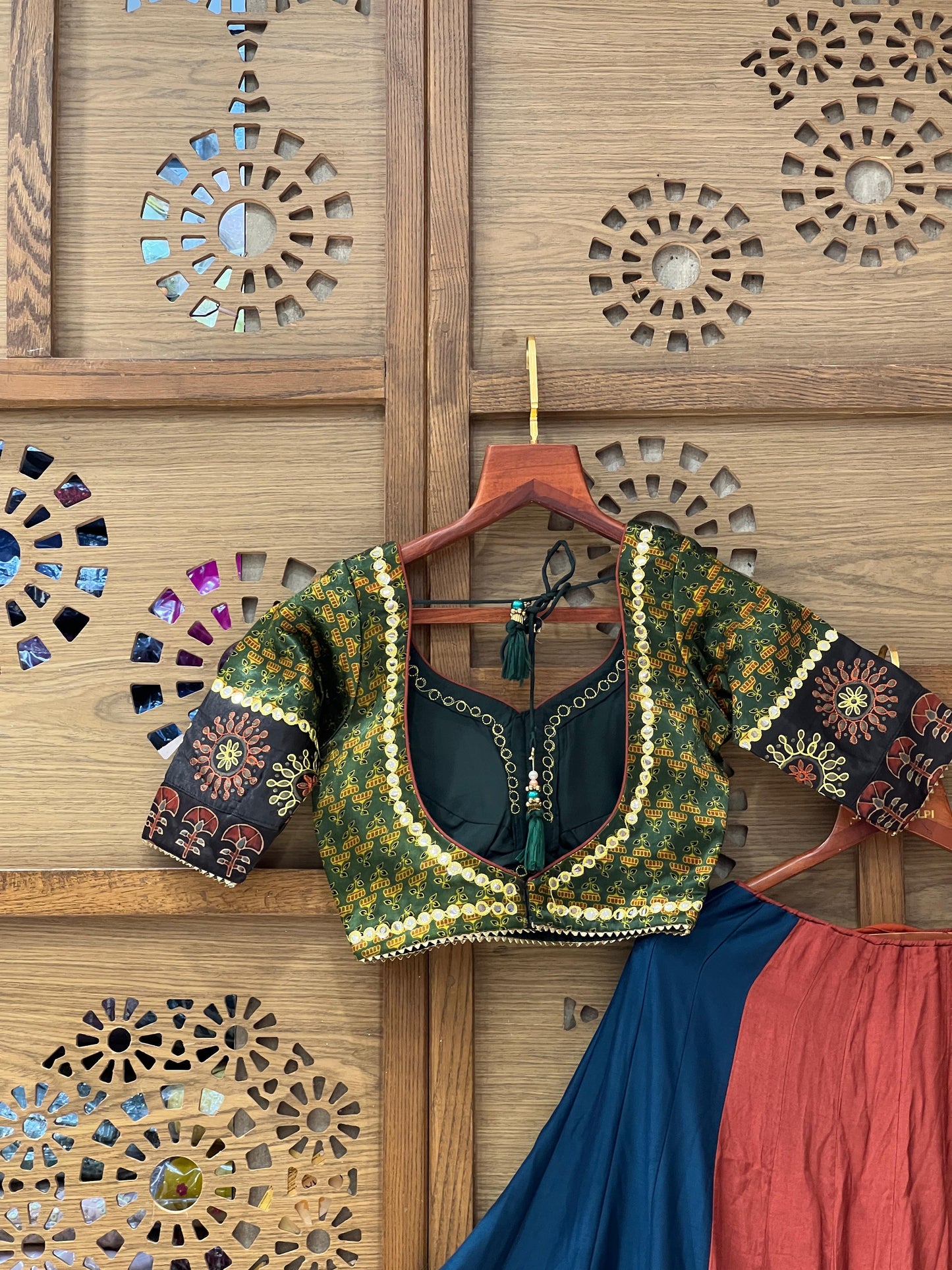 Green & Rust Traditional Embroidered Chaniya Choli