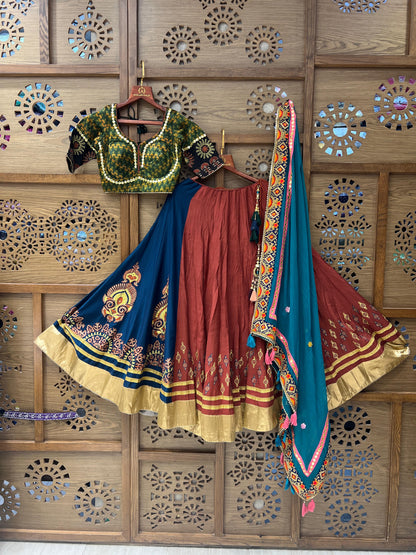 Green & Rust Traditional Embroidered Chaniya Choli
