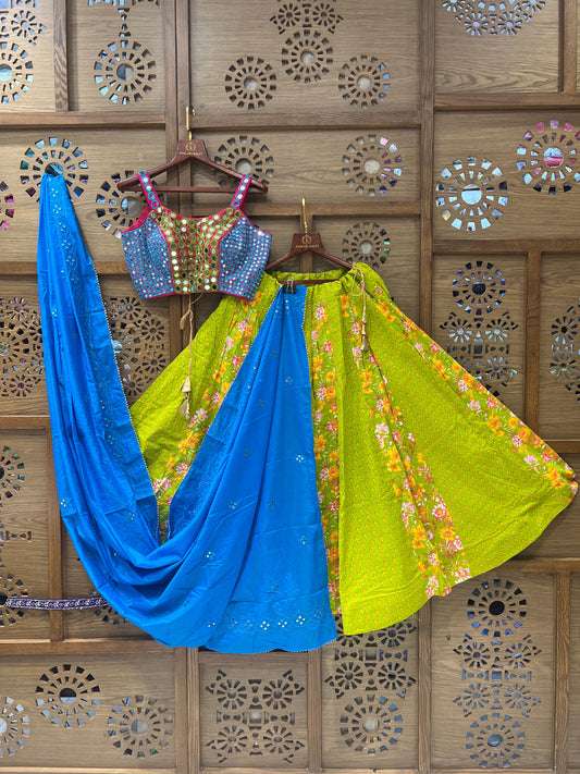 Green and Blue Mirror Work Navratri Chaniya Choli