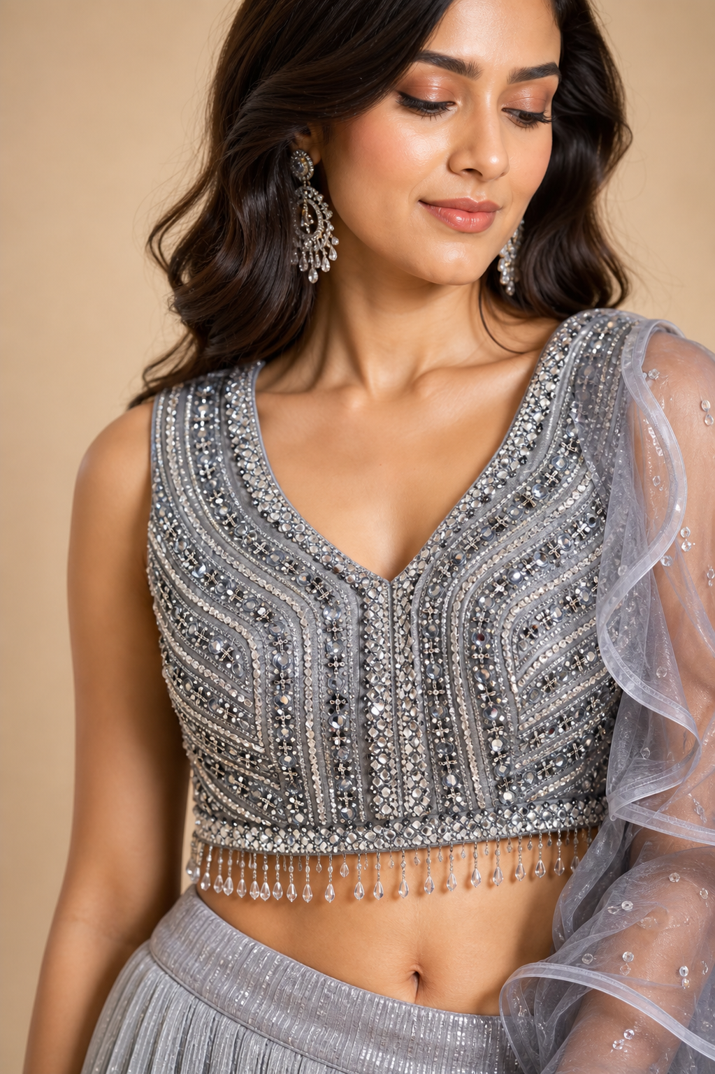 Grey and Ivory Ombre Lehenga Choli with Heavy Sequin & Bead Embroidery