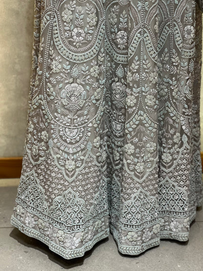 Grey net embroidered Lehnga Choli